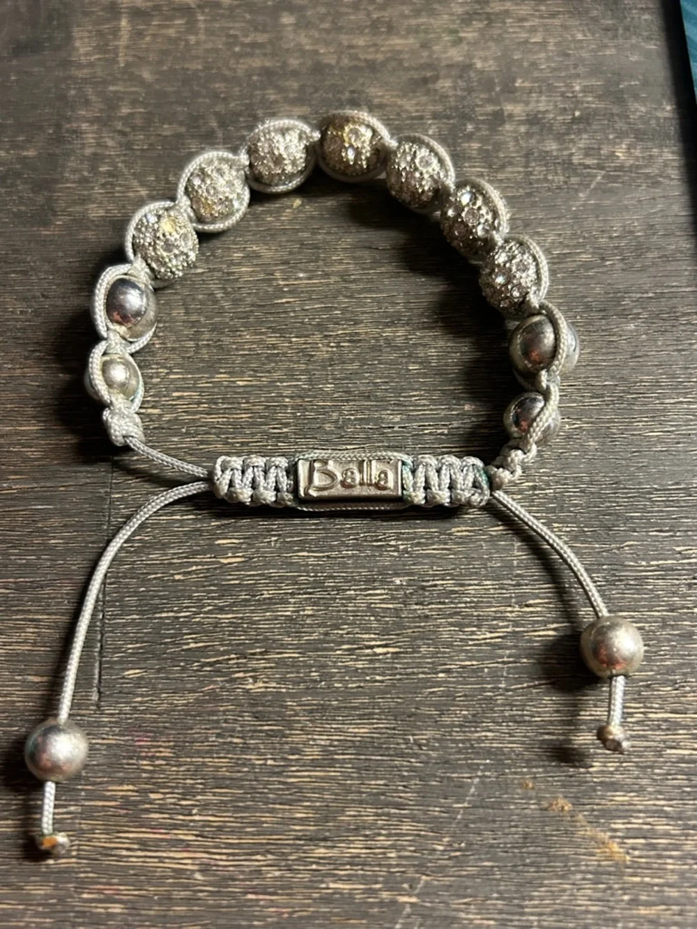 Balla Silver Tone And‎ Crystal Fireball Grey Leather Slider Bracelet